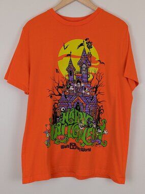 Disney Orange Happy Halloween Haunted House Graphic Print Short Sleeve T-shirt